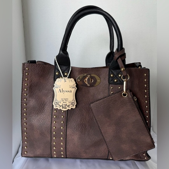 Alyssa Handbags - 💵 Alyssa Vegan Leather Studded Tote 3 in 1 Brown Western NWT